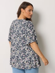 Yours Curve Dark Blue Pleated Front Tunic - Image 2 of 5