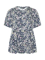 Yours Curve Dark Blue Pleated Front Tunic - Image 5 of 5