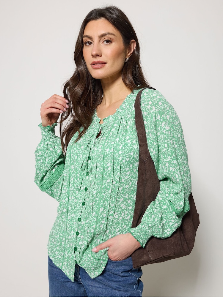 M&Co Green Trim Detail Tie Neck Blouse - Image 2 of 6