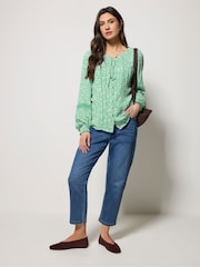 M&Co Green Trim Detail Tie Neck Blouse - Image 3 of 6