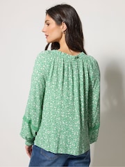 M&Co Green Trim Detail Tie Neck Blouse - Image 4 of 6