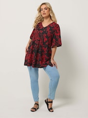 Yours Curve Red Pleated Front Tunic - Image 2 of 5