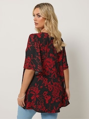 Yours Curve Red Pleated Front Tunic - Image 3 of 5