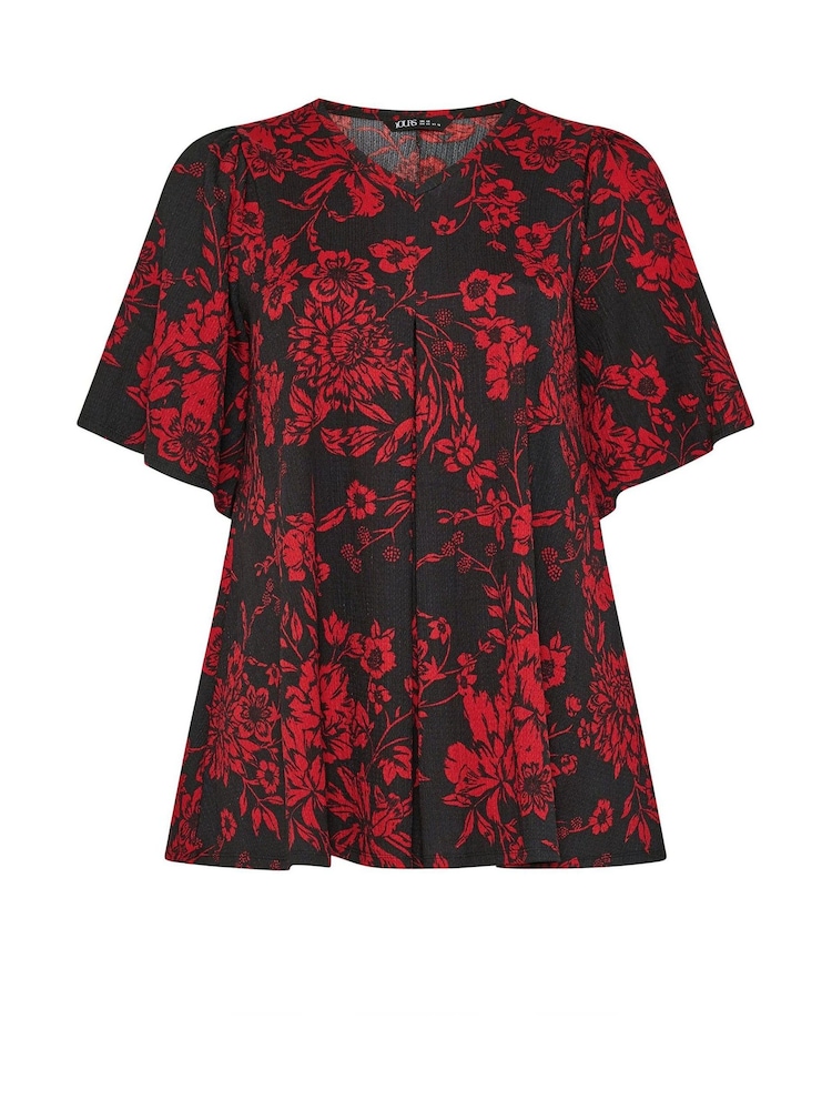 Yours Curve Red Pleated Front Tunic - Image 5 of 5