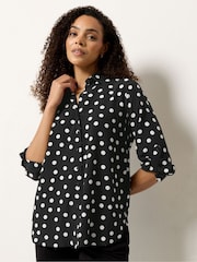 M&Co Black Polka Dot Tab Sleeve Shirt - Image 1 of 5