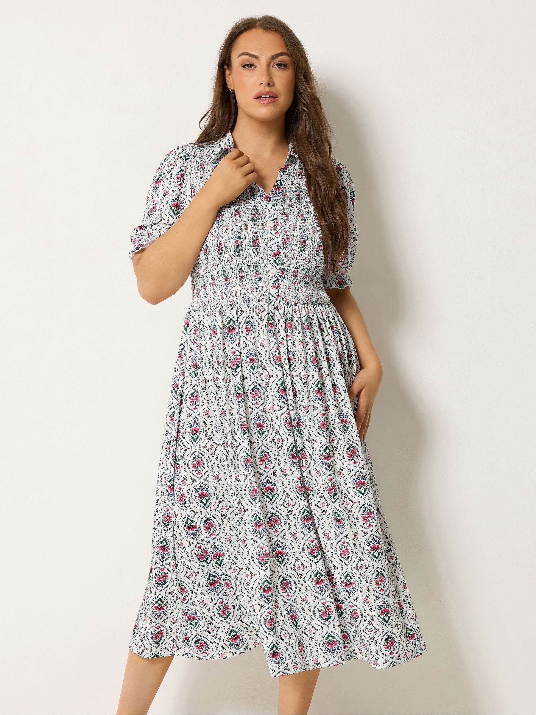 Yours Curve Women's White Shirred Short Sleeve Maxi Dress