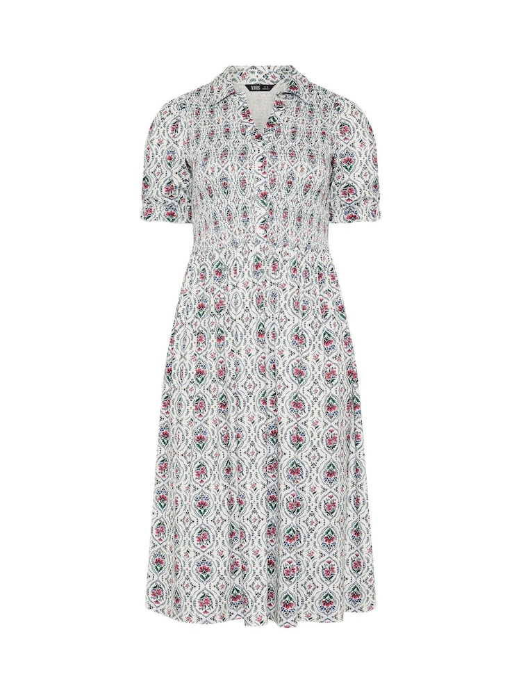 Yours Curve White Shirred Short Sleeve Maxi Dress - Image 5 of 5