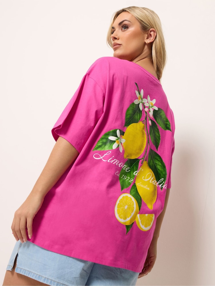 Yours Curve Pink Placement Relaxed T-Shirt - Image 2 of 6