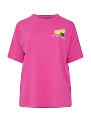 Yours Curve Pink Placement Relaxed T-Shirt - Image 6 of 6