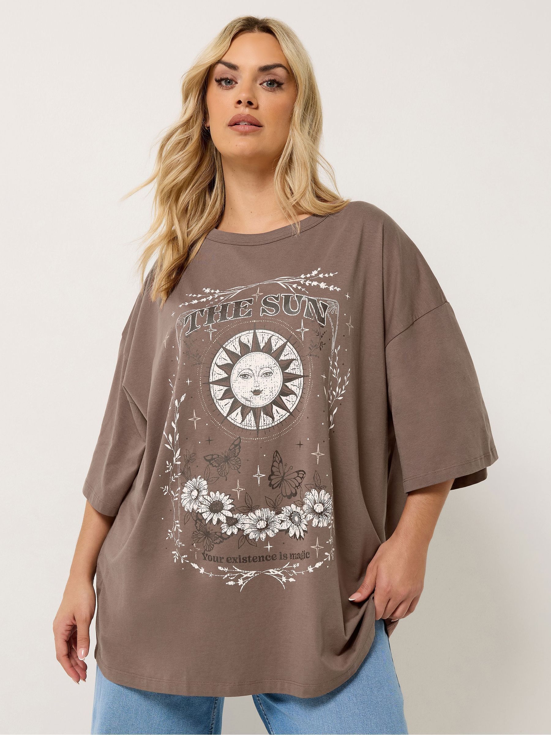 Yours Curve Women's Brown Relaxed Graphic T-Shirt