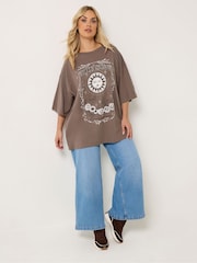 Yours Curve Brown Placement Boxy T-Shirt - Image 2 of 5