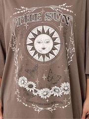 Yours Curve Brown Placement Boxy T-Shirt - Image 4 of 5