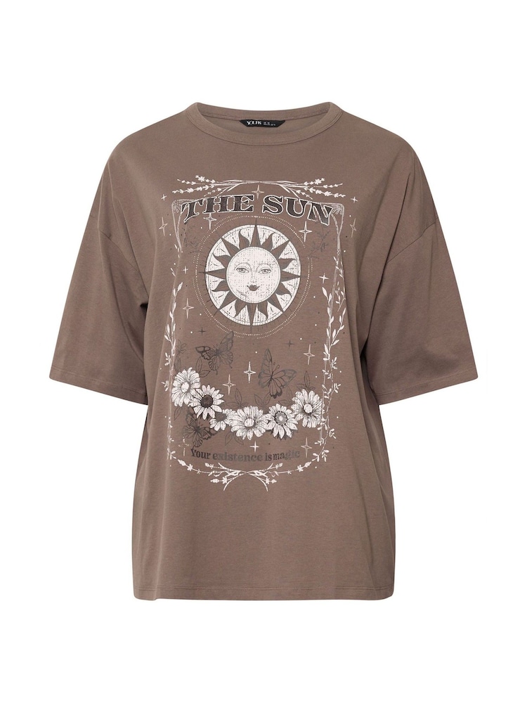 Yours Curve Brown Placement Boxy T-Shirt - Image 5 of 5