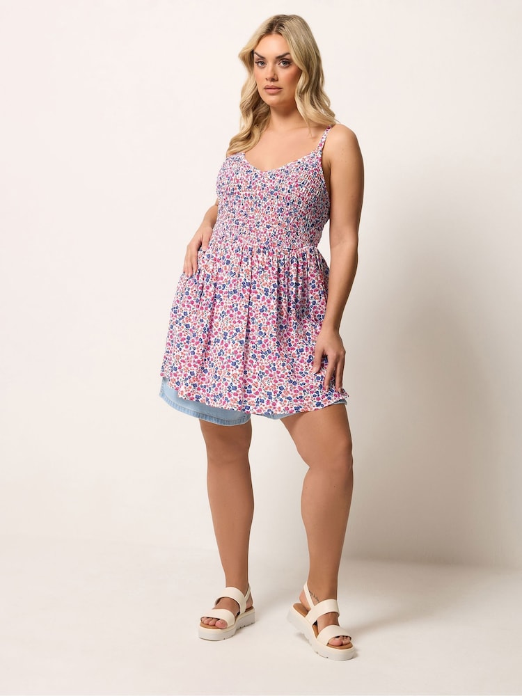 Yours Curve White Shirred V Neck Cami Top - Image 2 of 5