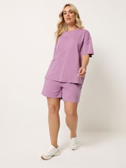 Yours Curve Purple Sweat T-Shirt & Shorts Set - Image 2 of 5