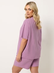 Yours Curve Purple Sweat T-Shirt & Shorts Set - Image 3 of 5