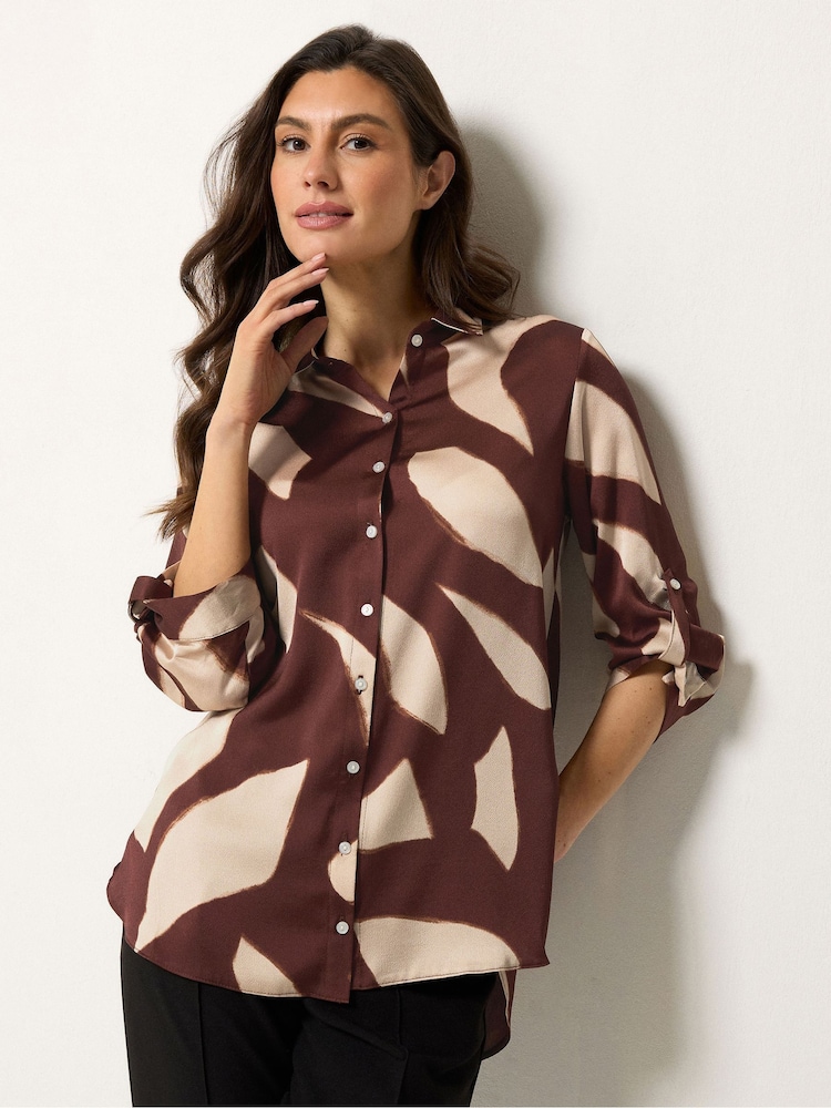 M&Co Brown Tab Sleeve Shirt - Image 1 of 5