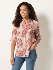 M&Co Pink Paisley Print Tab Sleeve Shirt - Image 1 of 5