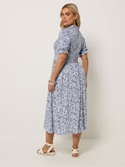 Yours Curve Blue Shirred Short Sleeve Maxi Dress - Image 3 of 5