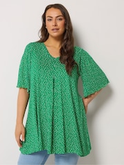 Yours Curve Dark Green Pleated Front Tunic - Image 1 of 5