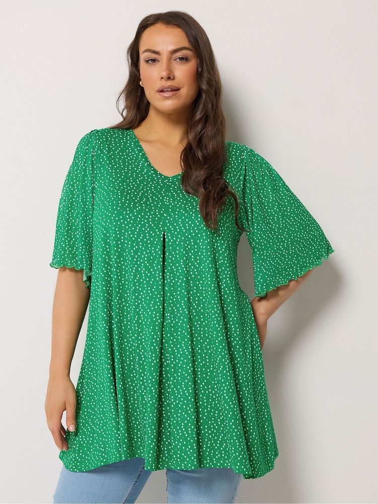 Yours Curve Dark Green Pleated Front Tunic - Image 1 of 5