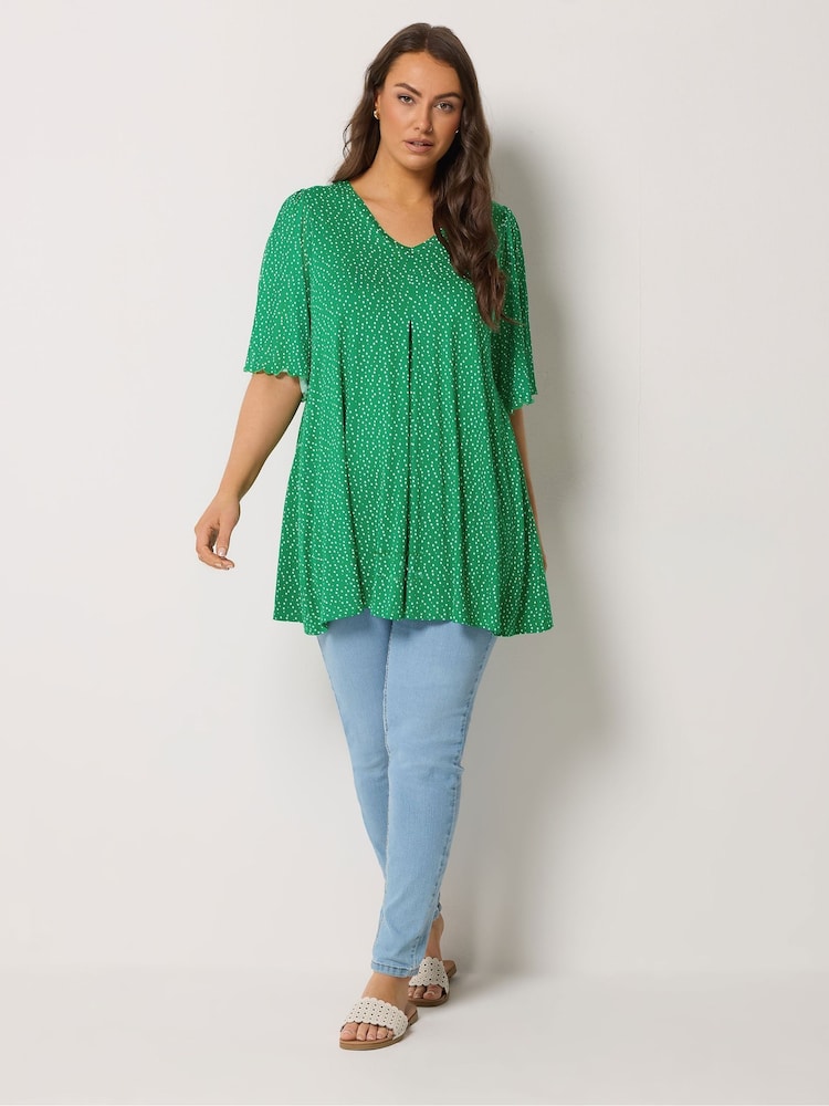 Yours Curve Dark Green Pleated Front Tunic - Image 2 of 5