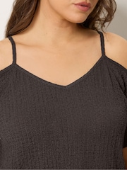 Yours Curve Brown Textured Cold Shoulder Top - Image 4 of 5