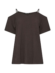Yours Curve Brown Textured Cold Shoulder Top - Image 5 of 5