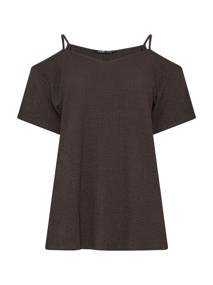 Yours Curve Brown Textured Cold Shoulder Top - Image 5 of 5