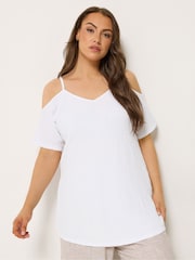 Yours Curve White Textured Cold Shoulder Top - Image 1 of 5