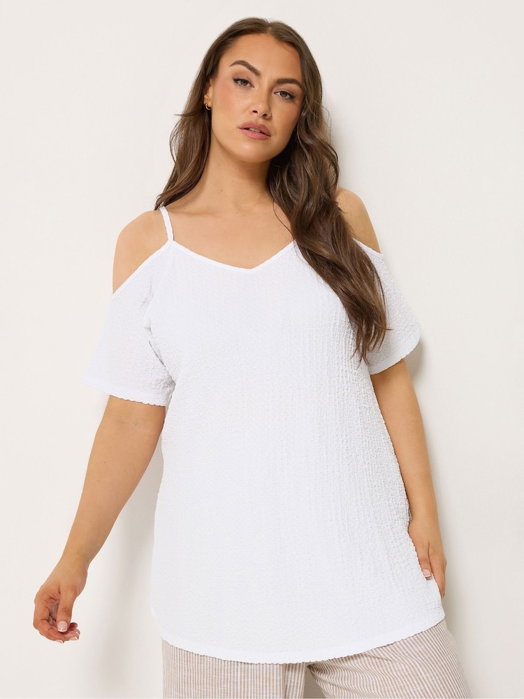 Yours Curve White Textured Cold Shoulder Top - Image 1 of 5
