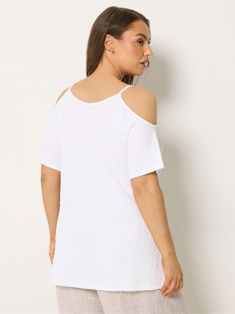 Yours Curve White Textured Cold Shoulder Top - Image 2 of 5
