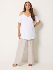 Yours Curve White Textured Cold Shoulder Top - Image 3 of 5