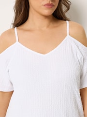 Yours Curve White Textured Cold Shoulder Top - Image 4 of 5