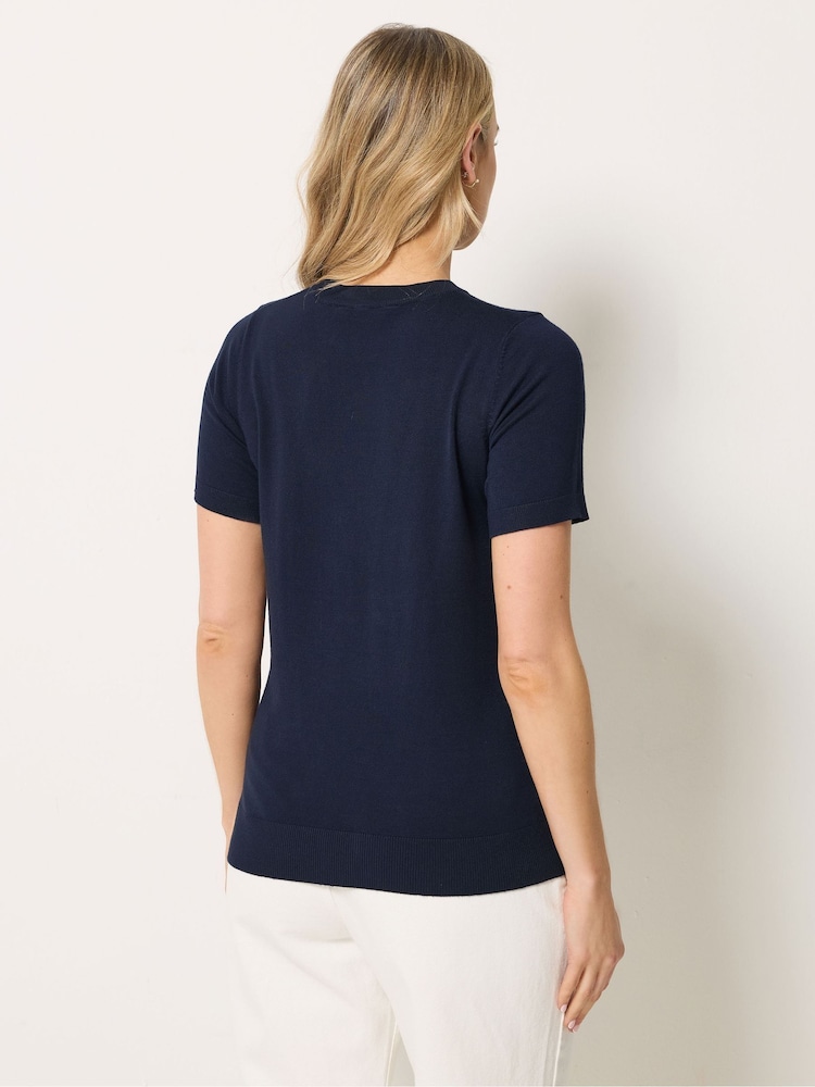Long Tall Sally Blue Short Sleeve Knitted Jumper - Image 2 of 5 Long Tall Sally Blue Short Sleeve Knitted Jumper - Image 2 of 5