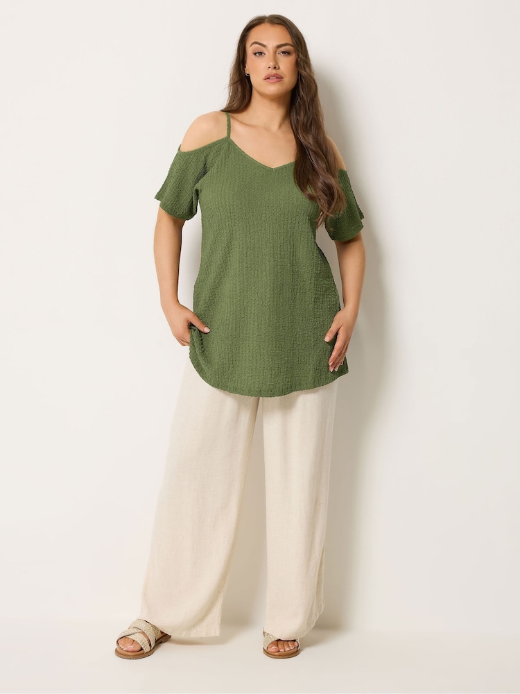 Yours Curve Green Textured Cold Shoulder Top - Image 2 of 5