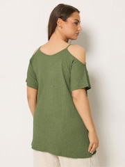 Yours Curve Green Textured Cold Shoulder Top - Image 3 of 5