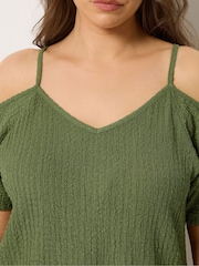 Yours Curve Green Textured Cold Shoulder Top - Image 4 of 5