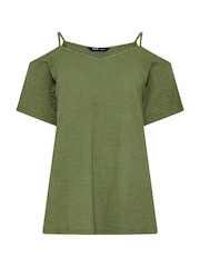 Yours Curve Green Textured Cold Shoulder Top - Image 5 of 5