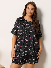 Yours Curve Black Soft Touch Top & Shorts Pyjamas Set - Image 1 of 5