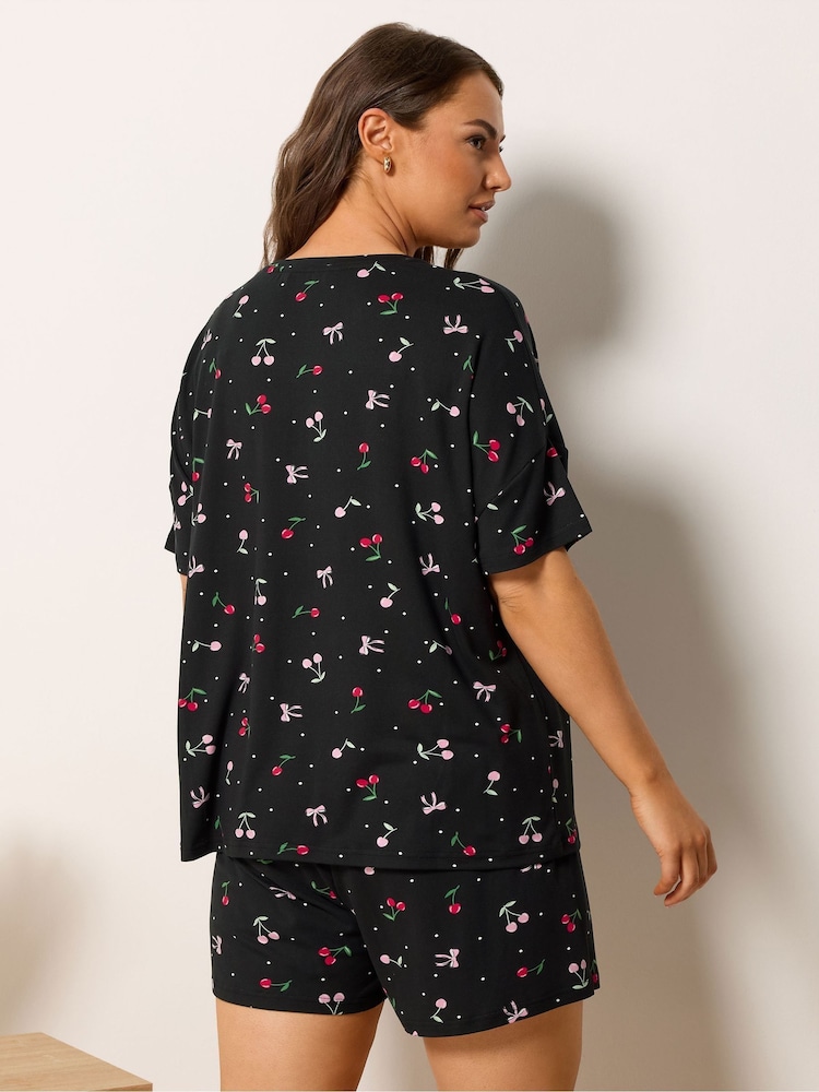 Yours Curve Black Soft Touch Top & Shorts Pyjamas Set - Image 2 of 5