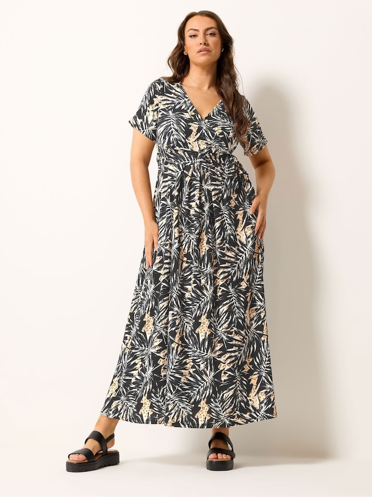 Yours Curve Black Wrap Front Dress - Image 1 of 5