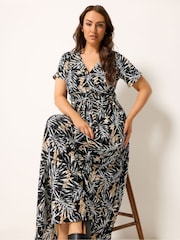 Yours Curve Black Wrap Front Dress - Image 2 of 5