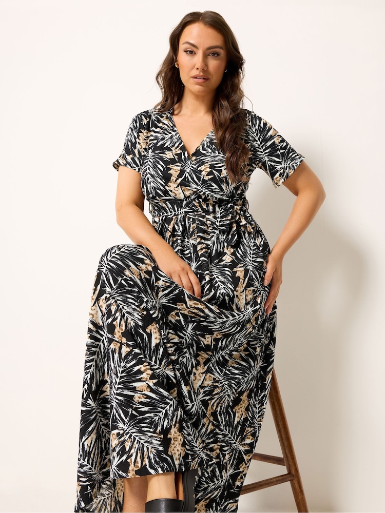 Yours Curve Black Wrap Front Dress - Image 2 of 5