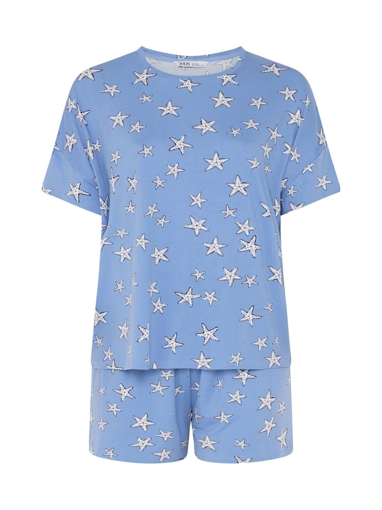 Yours Curve Blue Soft Touch Top & Shorts Pyjamas Set - Image 5 of 5