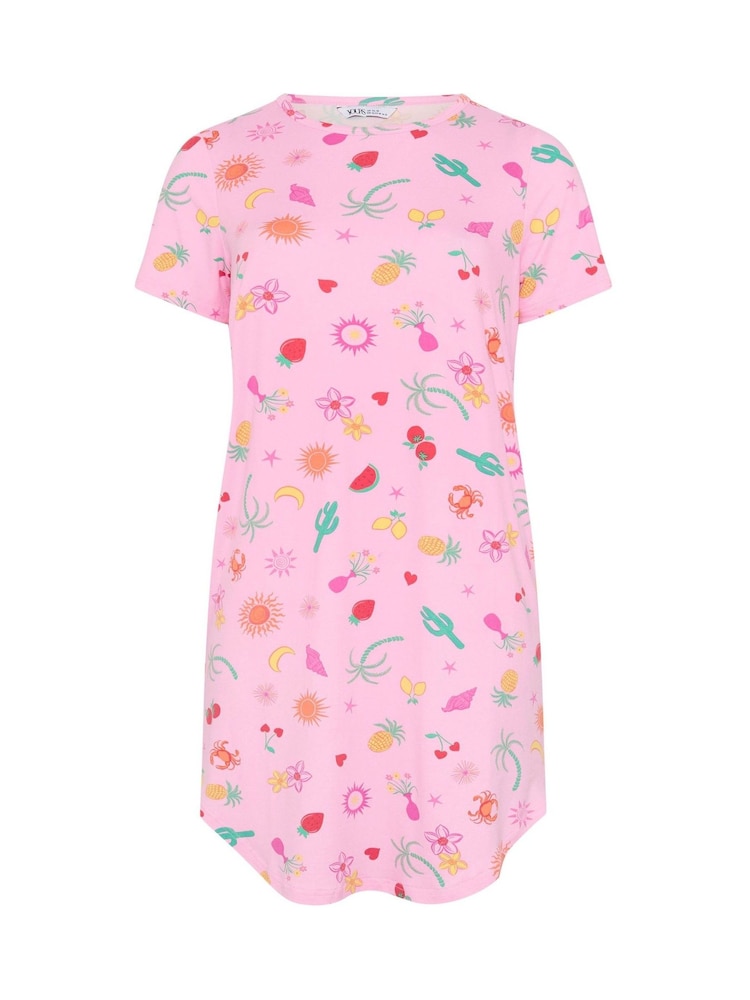 Yours Curve Pink Soft Touch Dipped Back Nightdress - Image 5 of 5