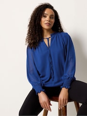 M&Co Blue Tie Neck Blouse - Image 1 of 5
