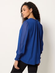 M&Co Blue Tie Neck Blouse - Image 3 of 5