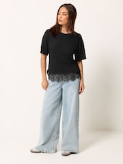 PixieGirl Petite Black Lace Hem T-Shirt - Image 3 of 5