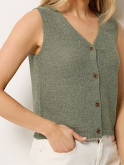 Long Tall Sally Green Button Knitted Vest Top - Image 4 of 5